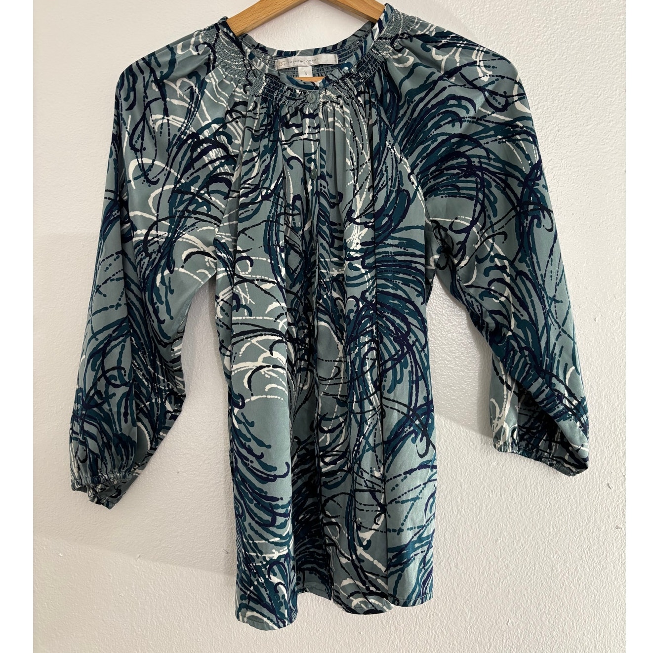 Lc Lauren Conrad Blue Abstract Print Blouse Long Sleeve Size S
